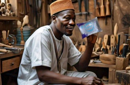 A man holding KAHAL SACHET WATER A man holding KAHAL SACHET WATER